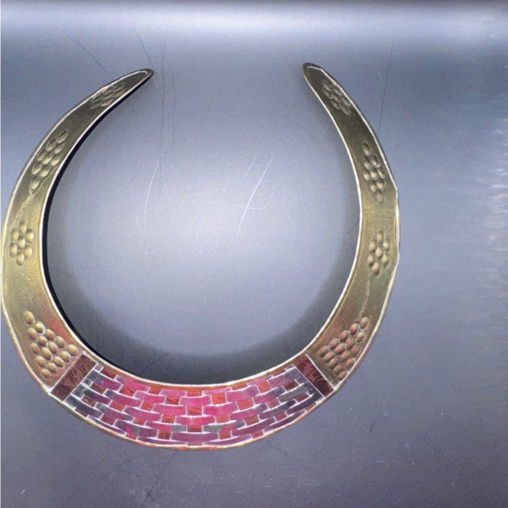 Artisan Mixed Metal Collar Necklace Brass Copper Mosaic Boho Statement